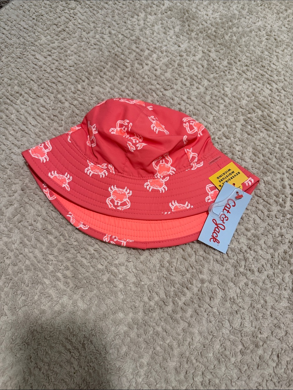 Cat & Jack Coral Bucket Hat with White Crab Print